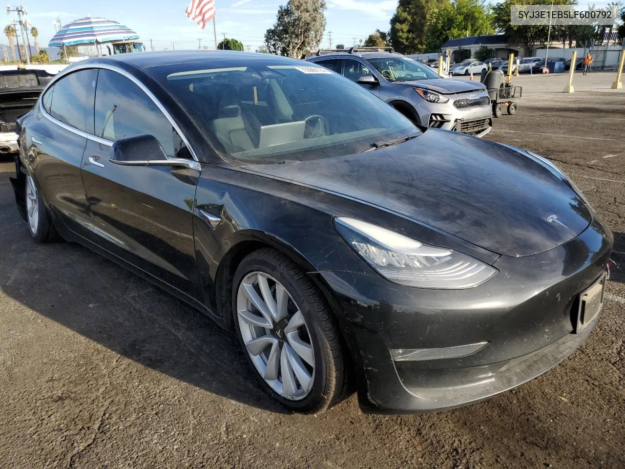 2020 Tesla Model 3 VIN: 5YJ3E1EB5LF600792 Lot: 75599114