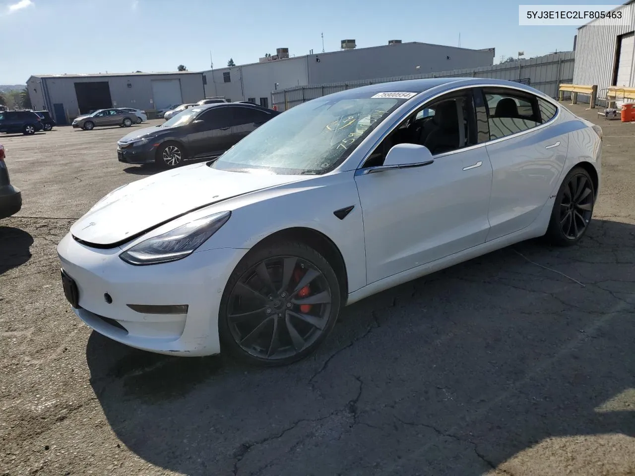 2020 Tesla Model 3 VIN: 5YJ3E1EC2LF805463 Lot: 75900554