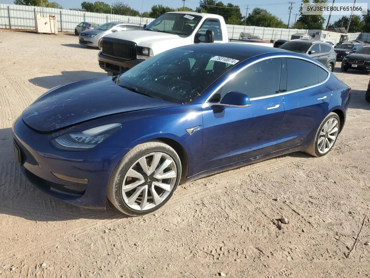 2020 Tesla Model 3 VIN: 5YJ3E1EB0LF651066 Lot: 76310874