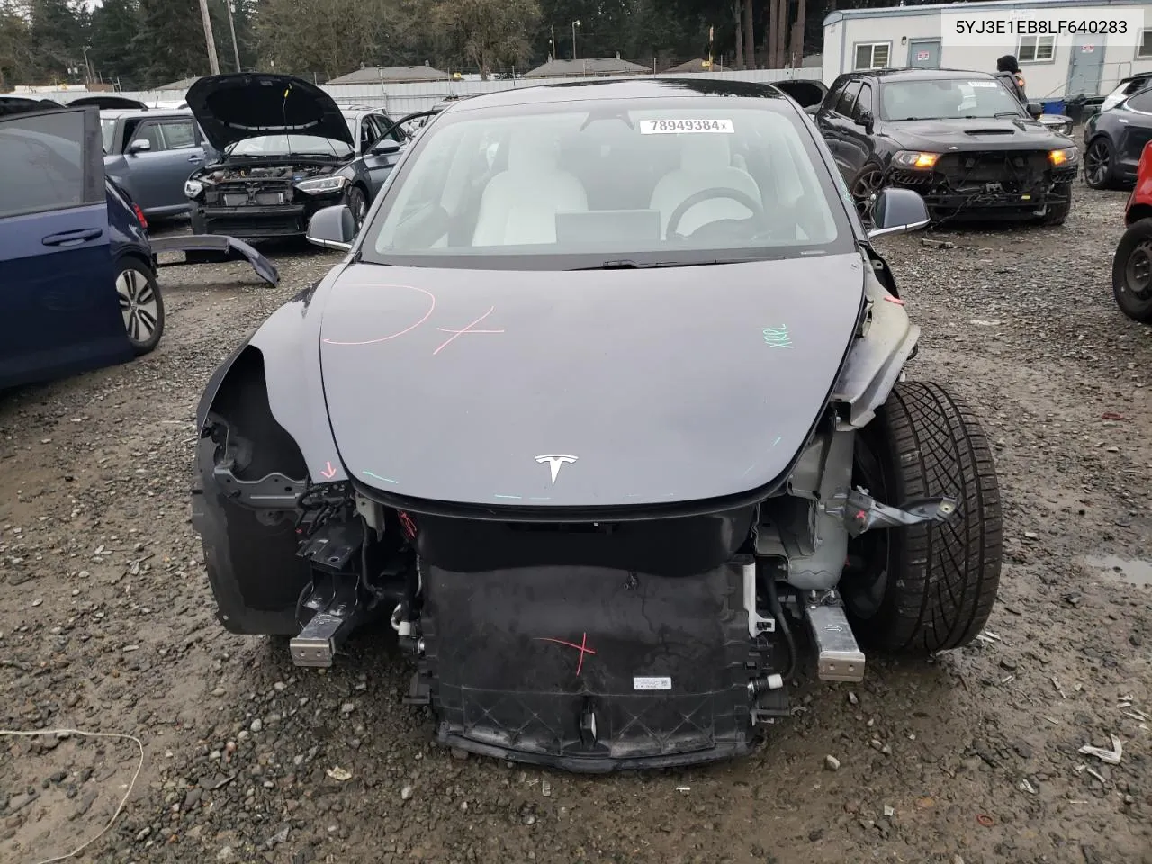 2020 Tesla Model 3 VIN: 5YJ3E1EB8LF640283 Lot: 78949384