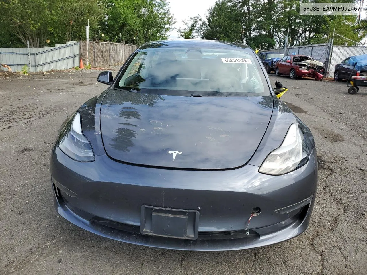 2021 Tesla Model 3 VIN: 5YJ3E1EA9MF992457 Lot: 65251584