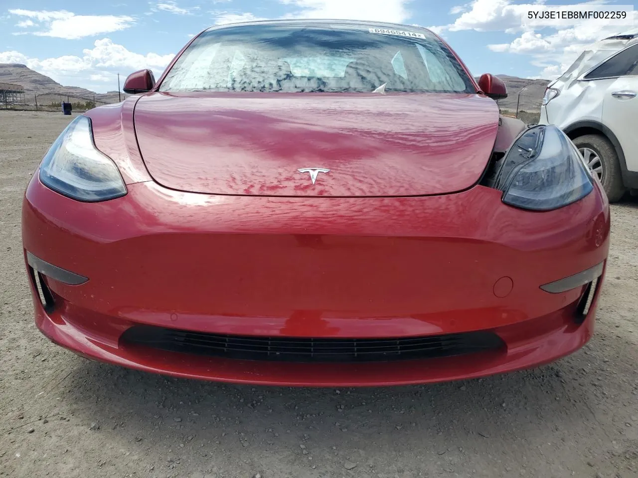 5YJ3E1EB8MF002259 2021 Tesla Model 3