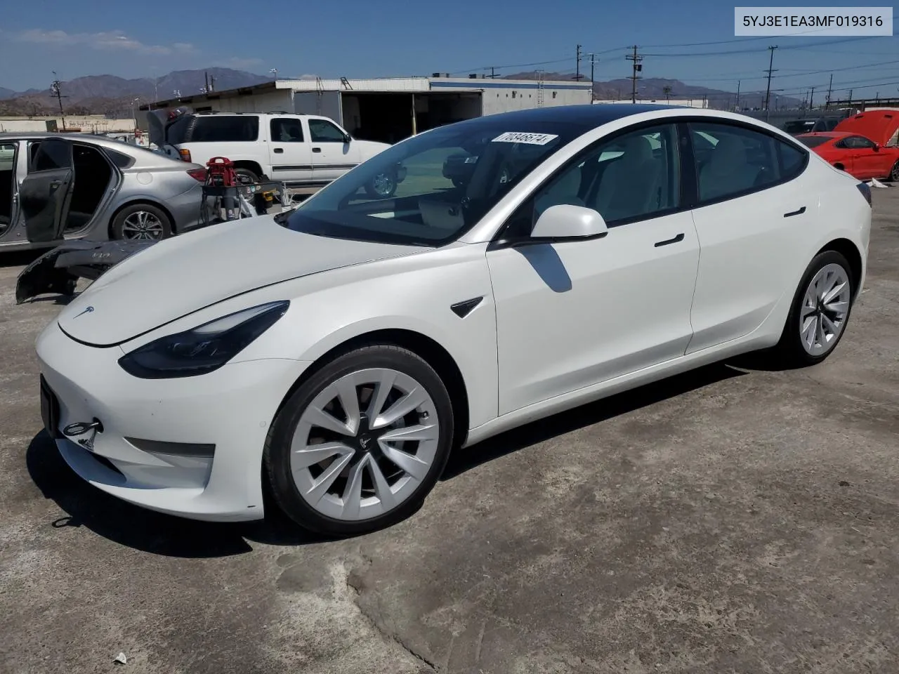 2021 Tesla Model 3 VIN: 5YJ3E1EA3MF019316 Lot: 70346674