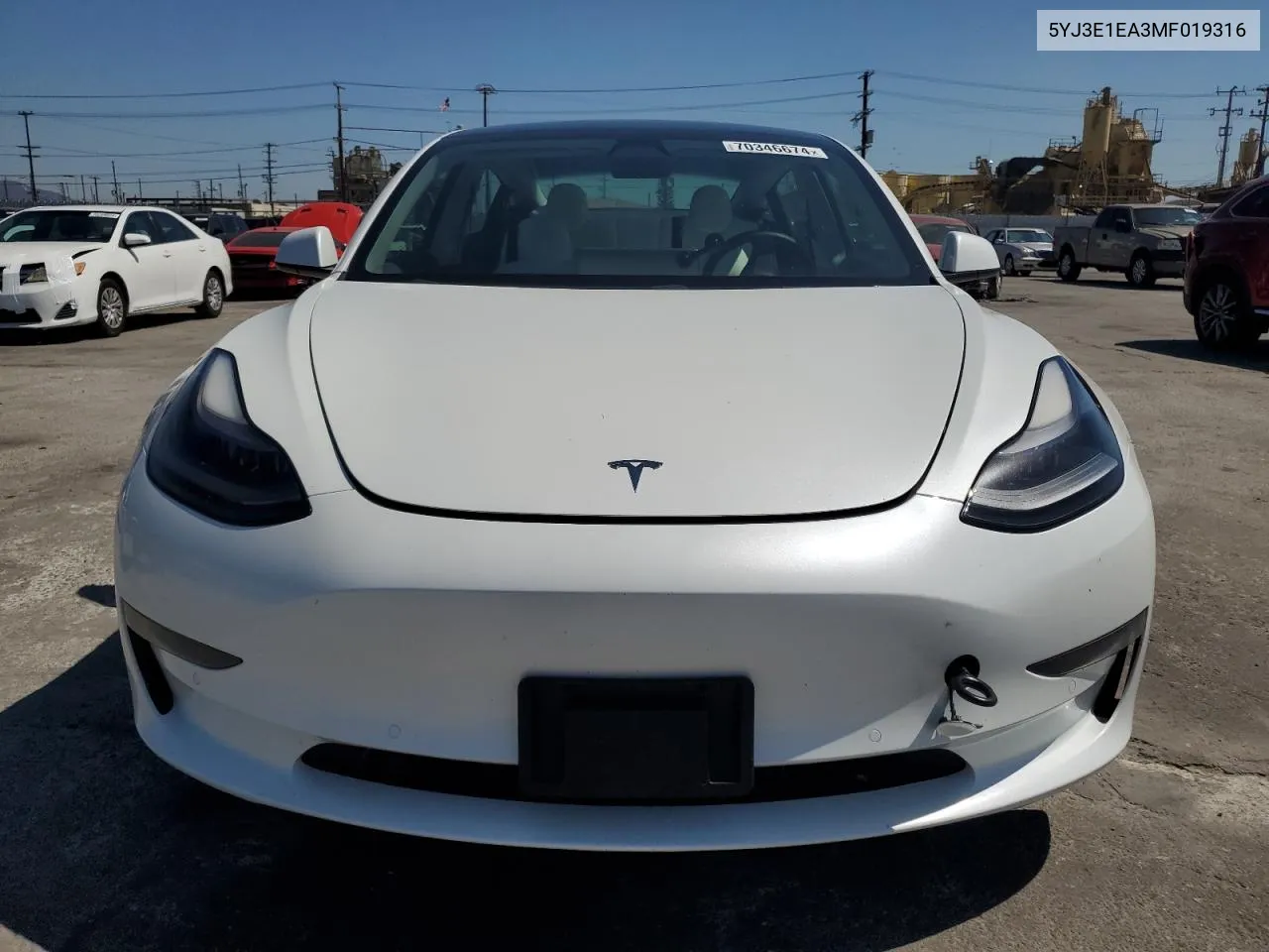 2021 Tesla Model 3 VIN: 5YJ3E1EA3MF019316 Lot: 70346674