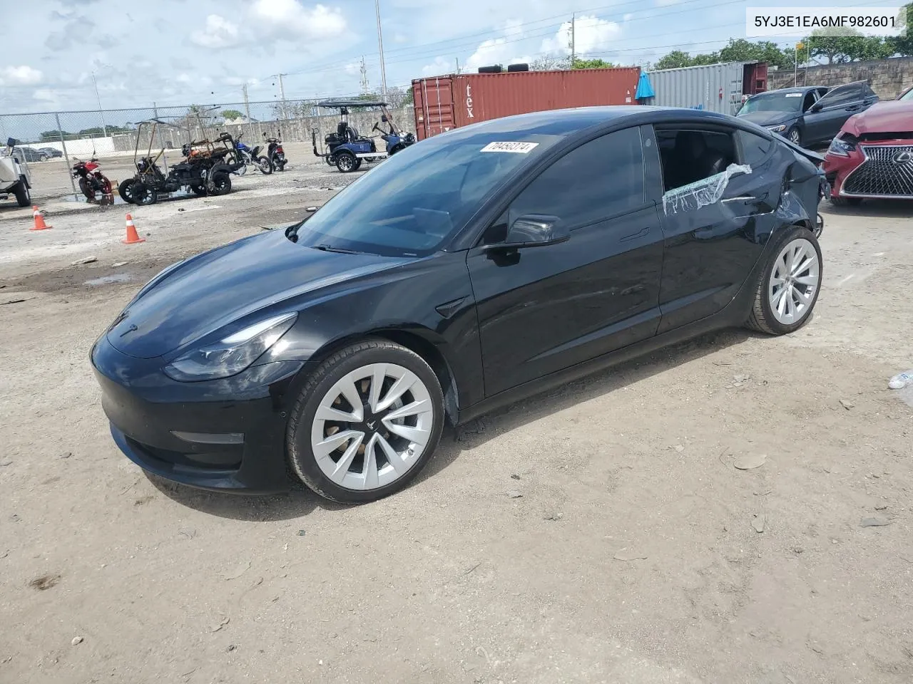 2021 Tesla Model 3 VIN: 5YJ3E1EA6MF982601 Lot: 70450374