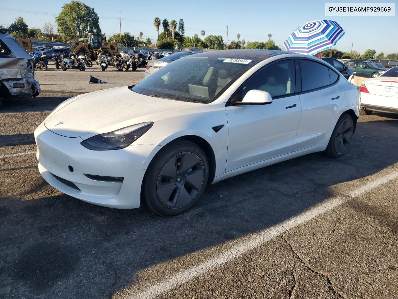 2021 Tesla Model 3 VIN: 5YJ3E1EA6MF929669 Lot: 70793564