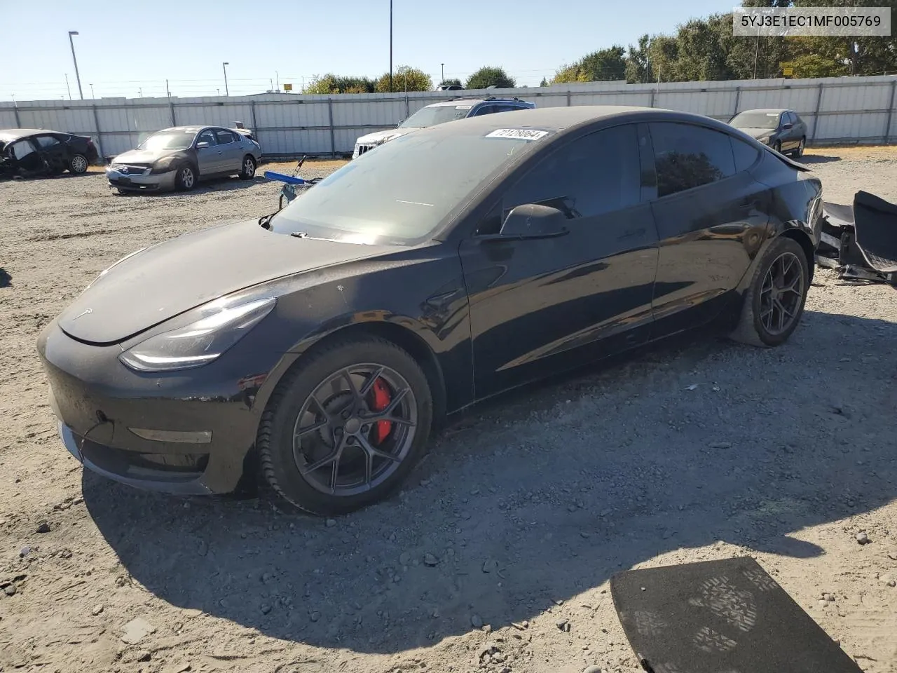 2021 Tesla Model 3 VIN: 5YJ3E1EC1MF005769 Lot: 72128064