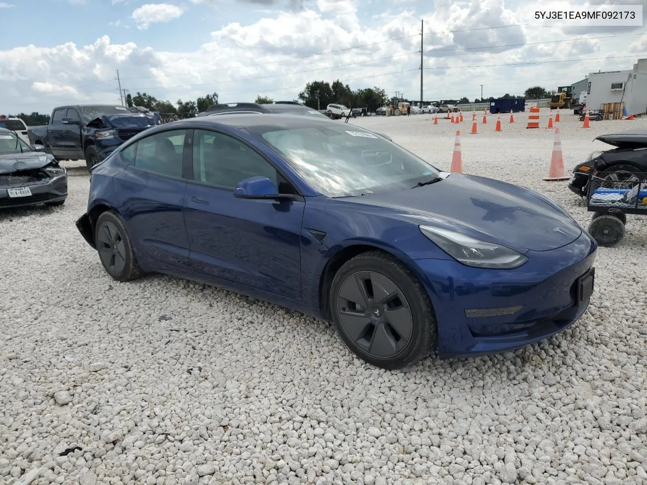 2021 Tesla Model 3 VIN: 5YJ3E1EA9MF092173 Lot: 72151884