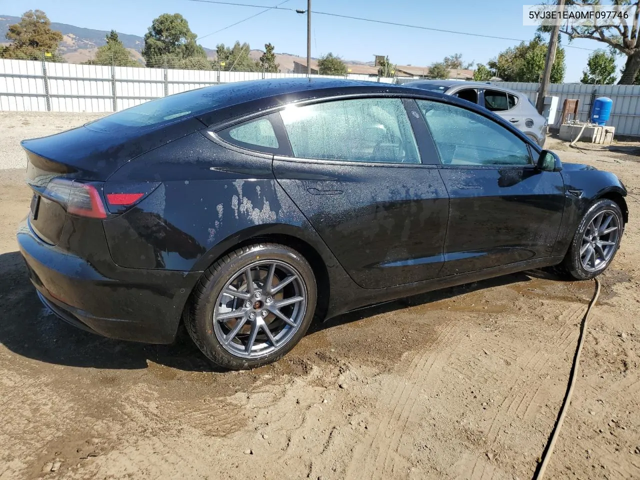 2021 Tesla Model 3 VIN: 5YJ3E1EA0MF097746 Lot: 72605914