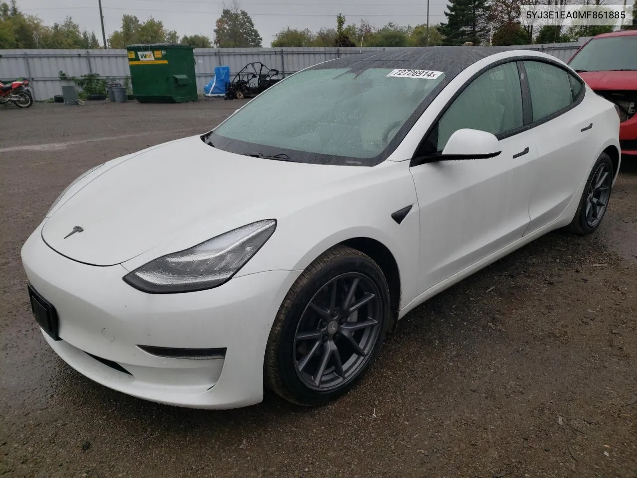 2021 Tesla Model 3 VIN: 5YJ3E1EA0MF861885 Lot: 72726914