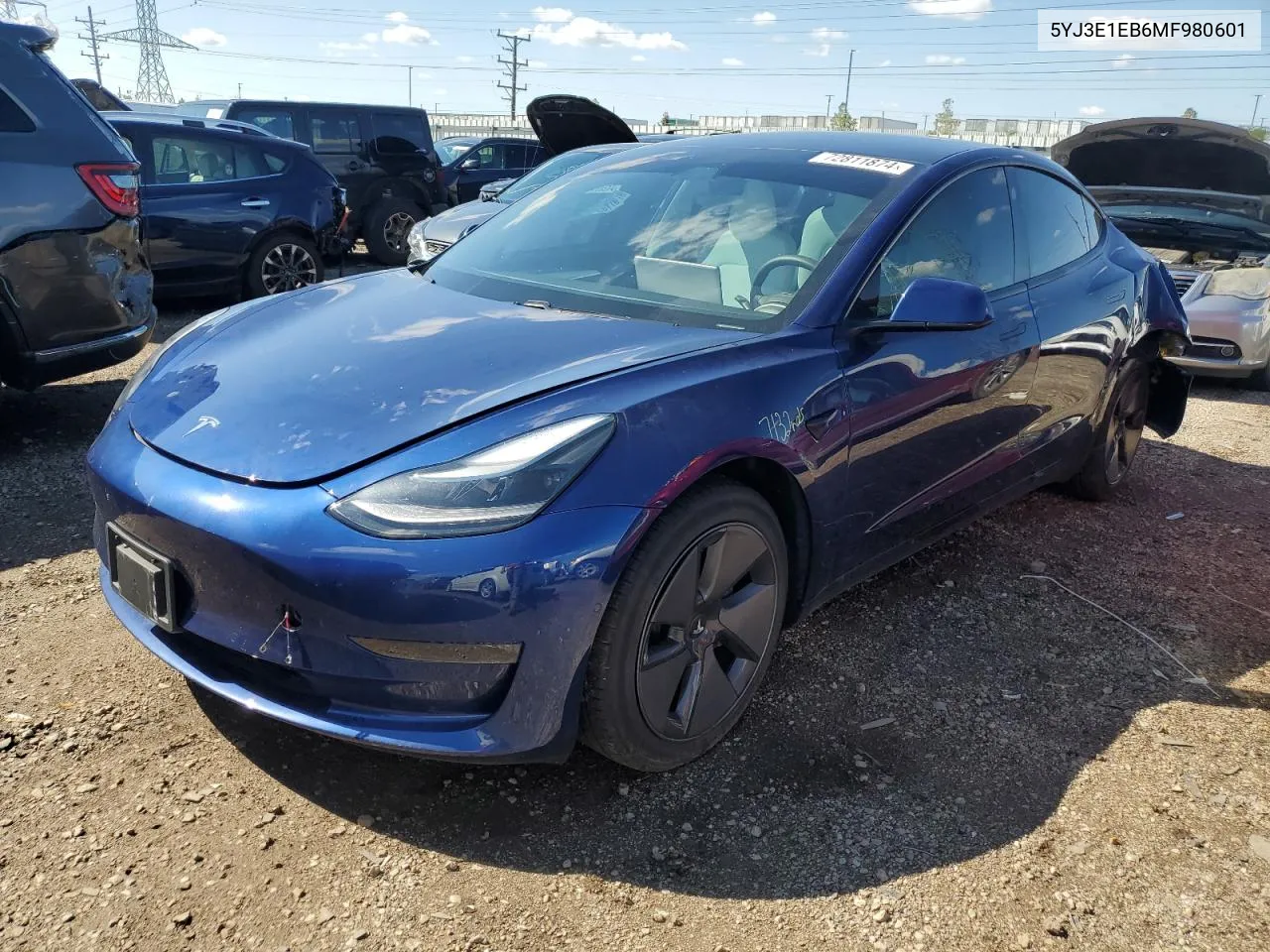 2021 Tesla Model 3 VIN: 5YJ3E1EB6MF980601 Lot: 72811874