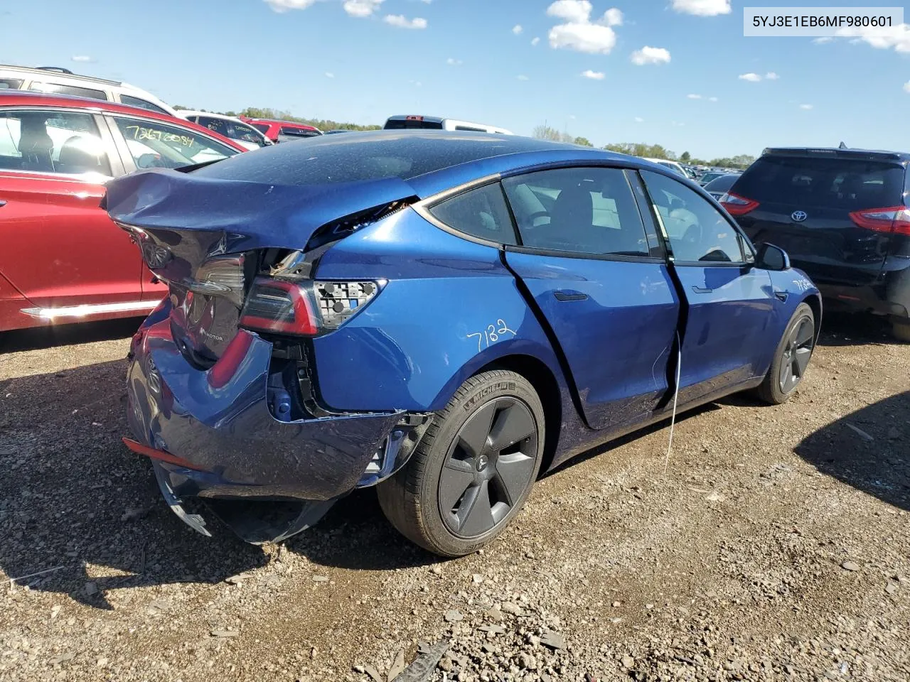 2021 Tesla Model 3 VIN: 5YJ3E1EB6MF980601 Lot: 72811874