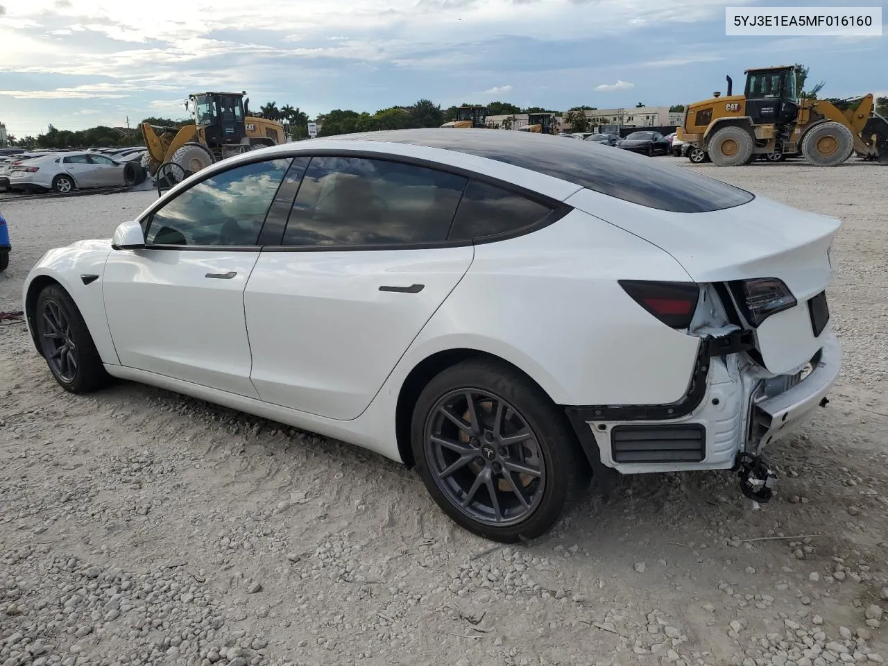 2021 Tesla Model 3 VIN: 5YJ3E1EA5MF016160 Lot: 72927614