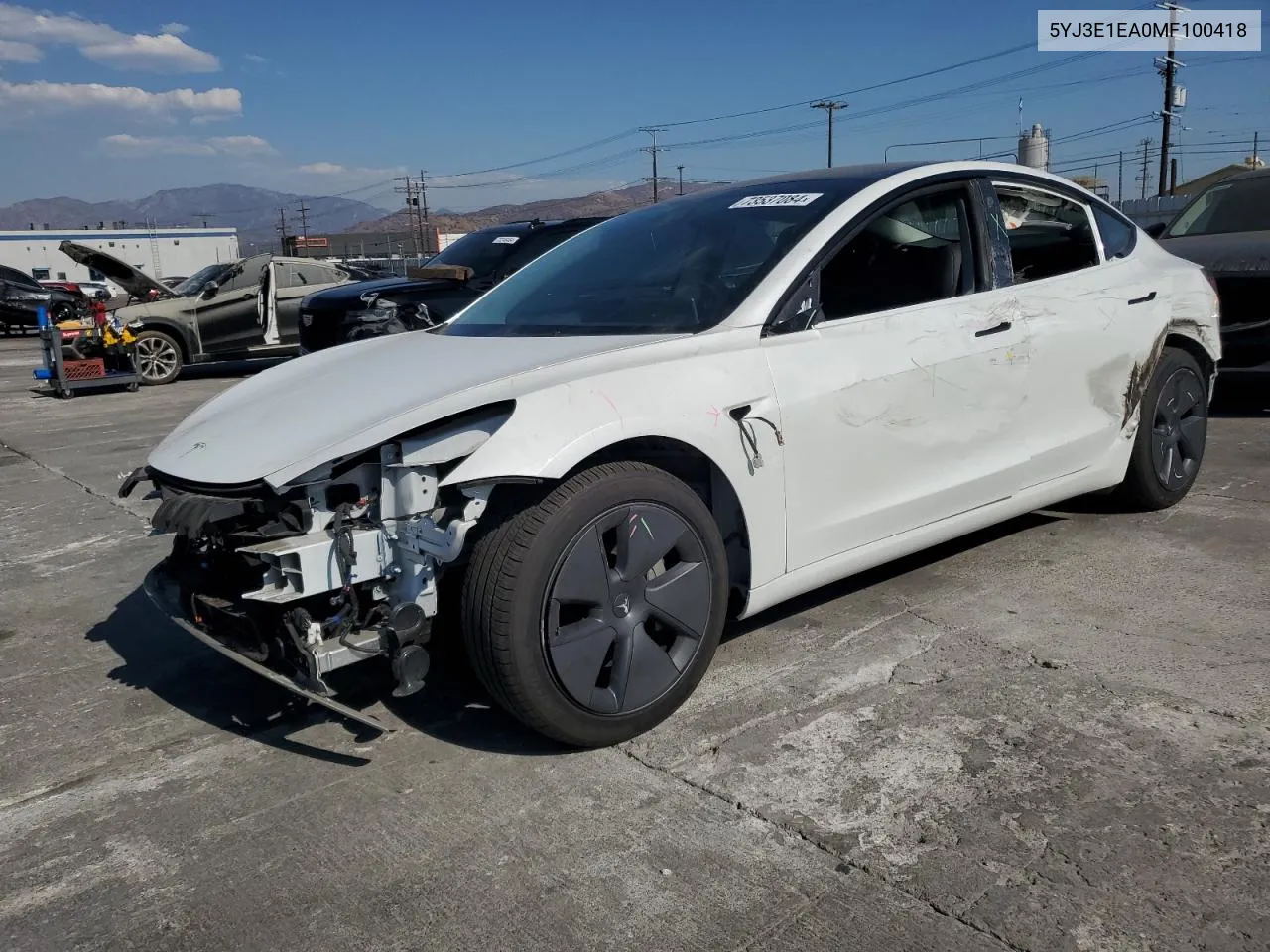 2021 Tesla Model 3 VIN: 5YJ3E1EA0MF100418 Lot: 73537084