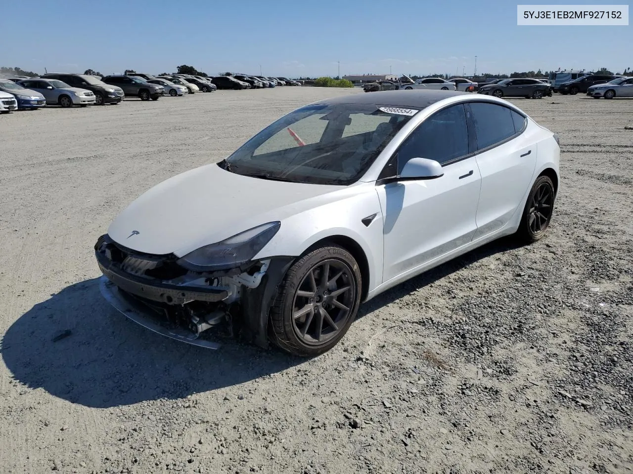 2021 Tesla Model 3 VIN: 5YJ3E1EB2MF927152 Lot: 73988554