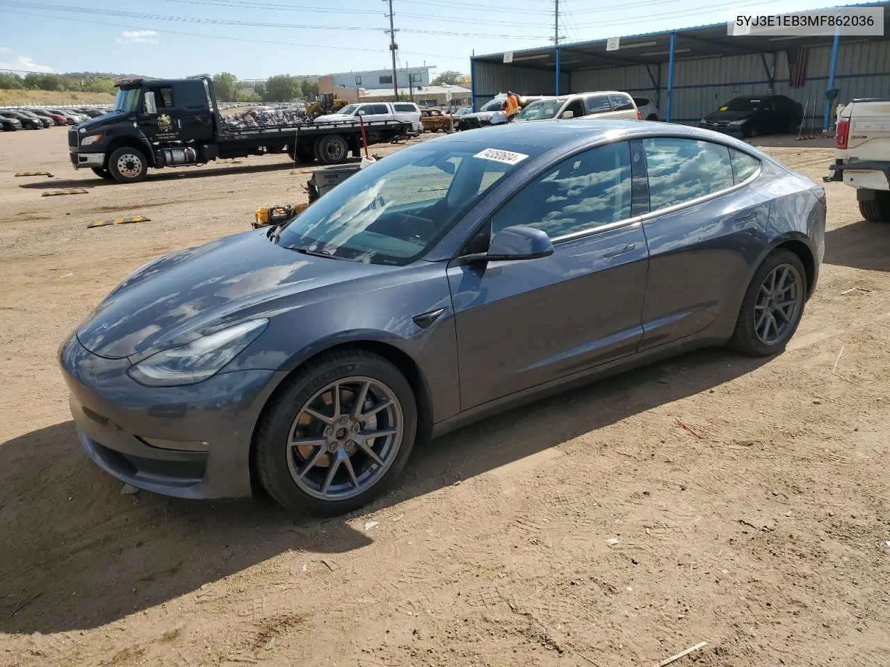 2021 Tesla Model 3 VIN: 5YJ3E1EB3MF862036 Lot: 74350604