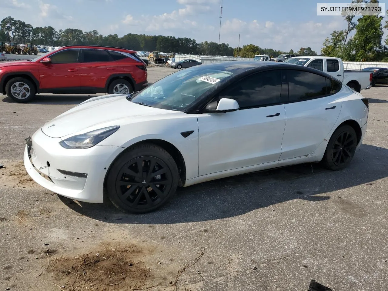 2021 Tesla Model 3 VIN: 5YJ3E1EB9MF923793 Lot: 74940164