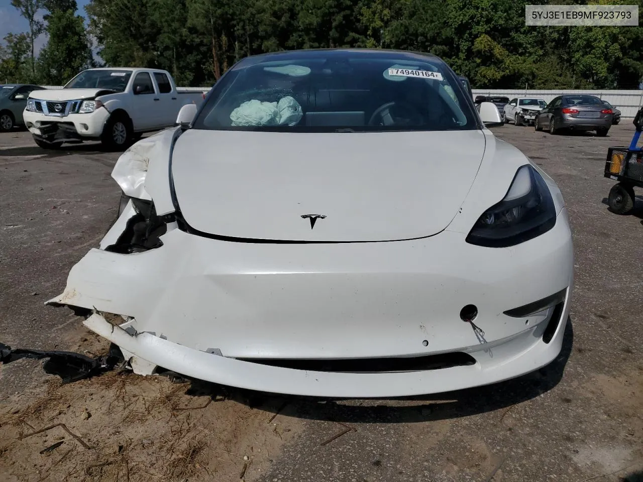 2021 Tesla Model 3 VIN: 5YJ3E1EB9MF923793 Lot: 74940164