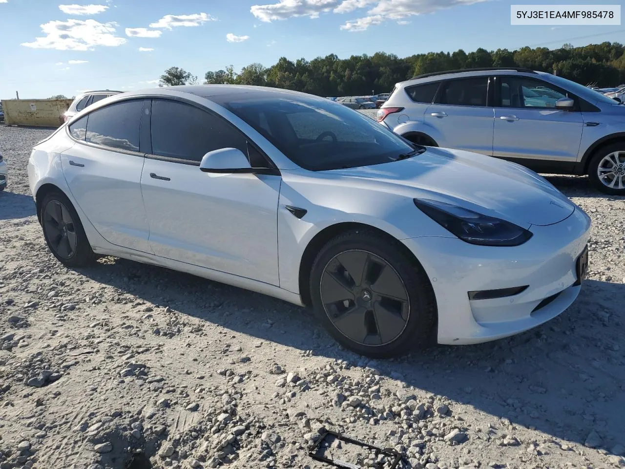 2021 Tesla Model 3 VIN: 5YJ3E1EA4MF985478 Lot: 74969074