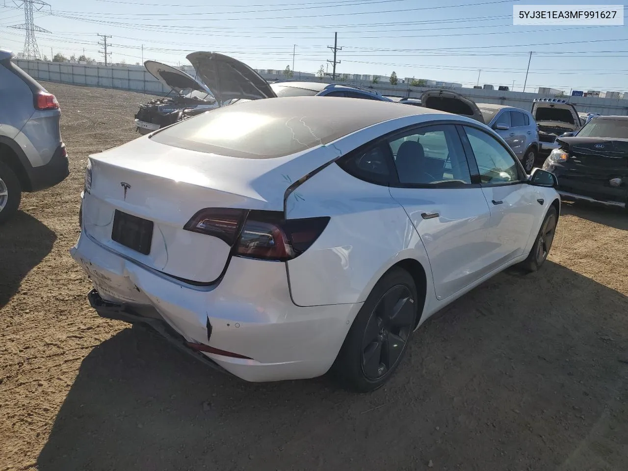 2021 Tesla Model 3 VIN: 5YJ3E1EA3MF991627 Lot: 75554904