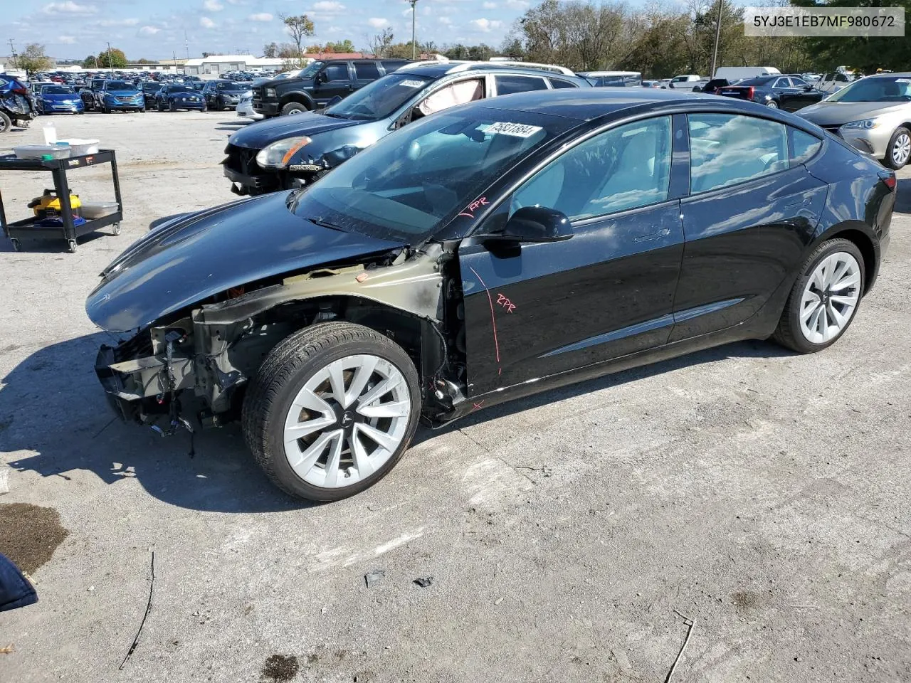 2021 Tesla Model 3 VIN: 5YJ3E1EB7MF980672 Lot: 75831884