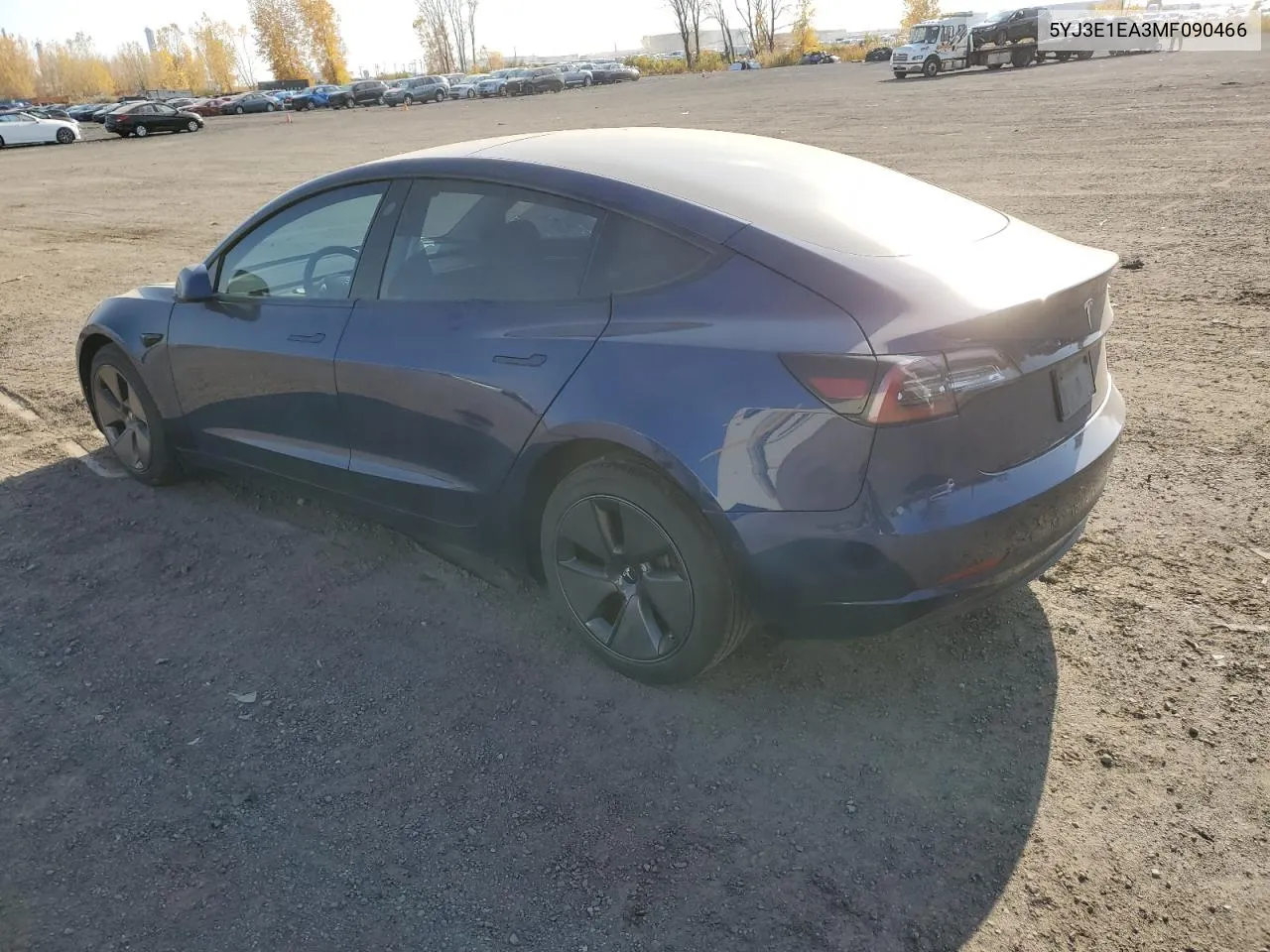 2021 Tesla Model 3 VIN: 5YJ3E1EA3MF090466 Lot: 76010604