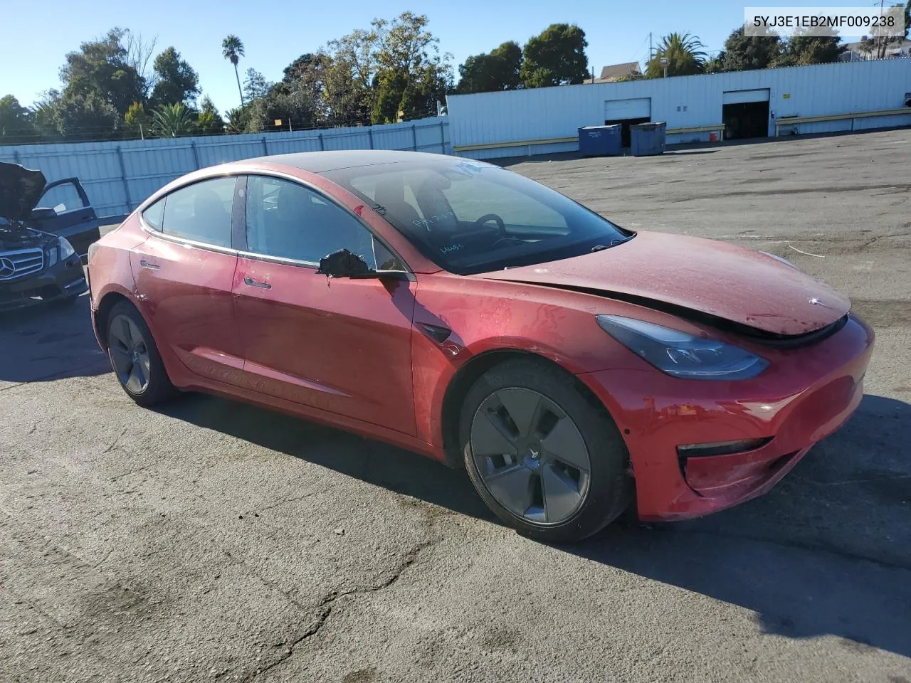 2021 Tesla Model 3 VIN: 5YJ3E1EB2MF009238 Lot: 76355754