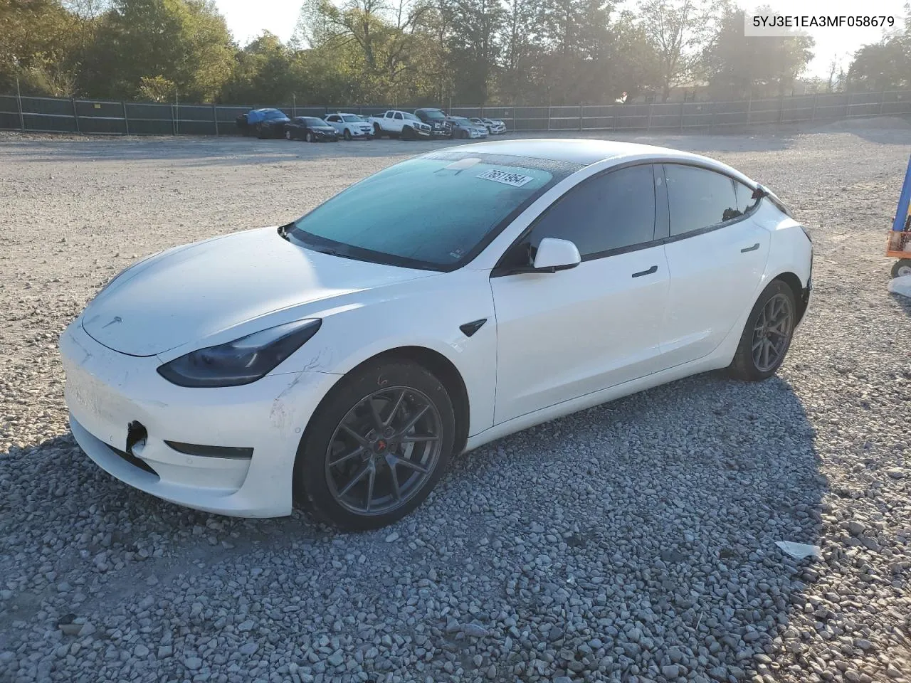 2021 Tesla Model 3 VIN: 5YJ3E1EA3MF058679 Lot: 76511954