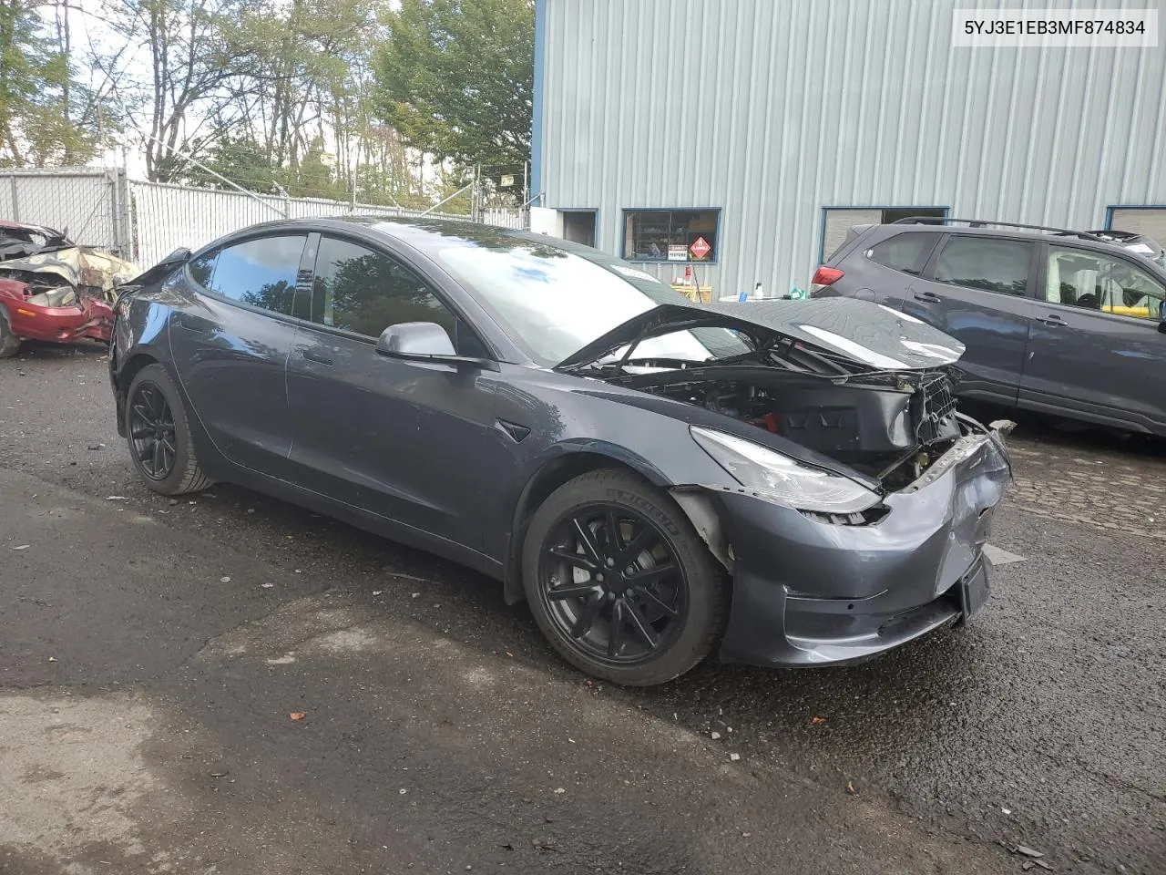 2021 Tesla Model 3 VIN: 5YJ3E1EB3MF874834 Lot: 76552344