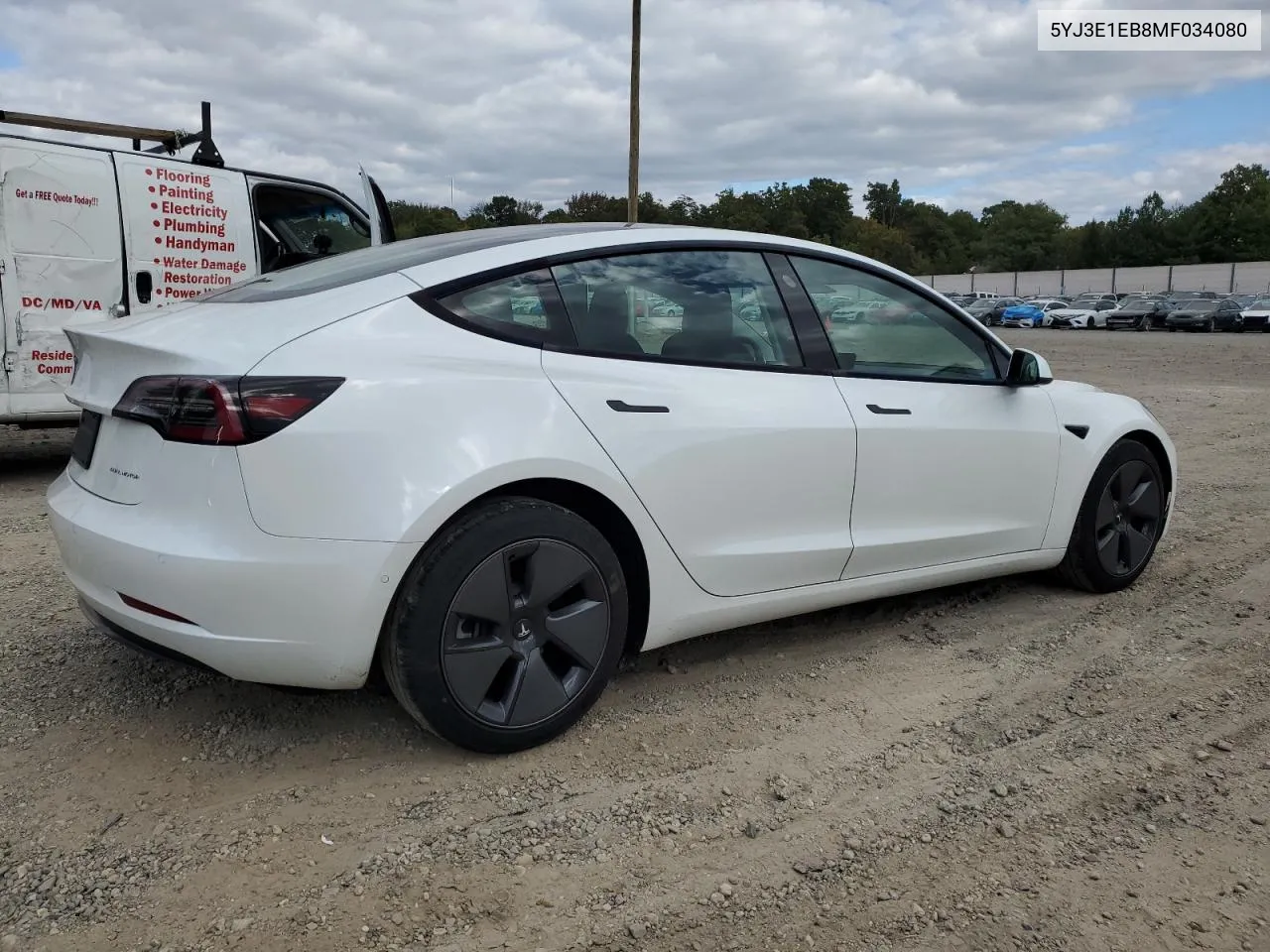 2021 Tesla Model 3 VIN: 5YJ3E1EB8MF034080 Lot: 76663294