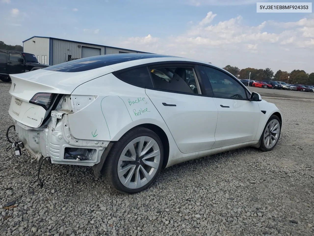 2021 Tesla Model 3 VIN: 5YJ3E1EB8MF924353 Lot: 77005204