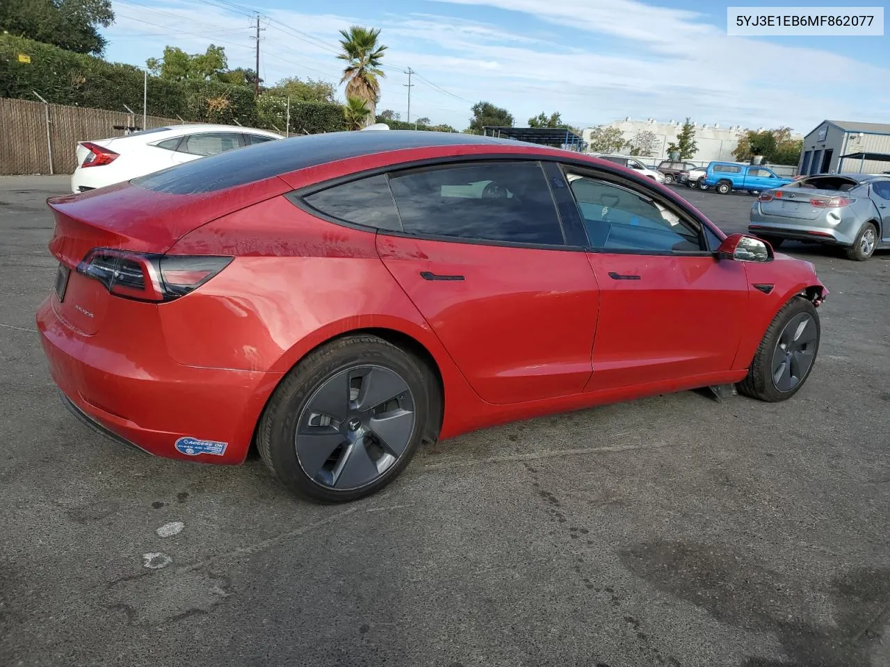 2021 Tesla Model 3 VIN: 5YJ3E1EB6MF862077 Lot: 78153274