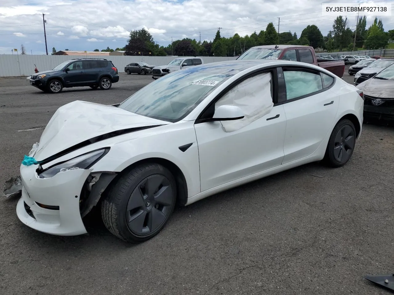 2021 Tesla Model 3 VIN: 5YJ3E1EB8MF927138 Lot: 78424754