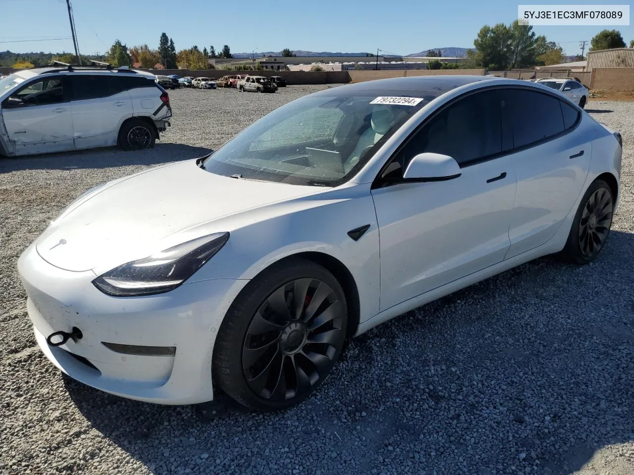 2021 Tesla Model 3 VIN: 5YJ3E1EC3MF078089 Lot: 79732294