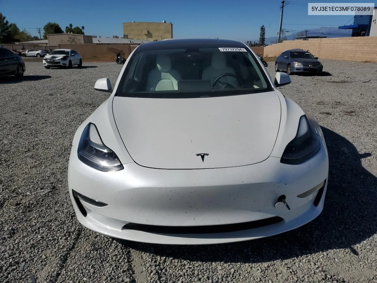 2021 Tesla Model 3 VIN: 5YJ3E1EC3MF078089 Lot: 79732294