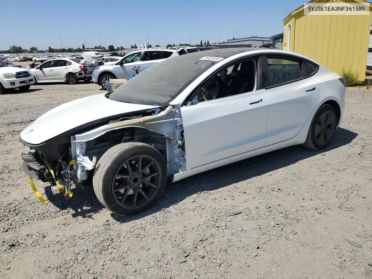 2022 Tesla Model 3 VIN: 5YJ3E1EA3NF361589 Lot: 65463494