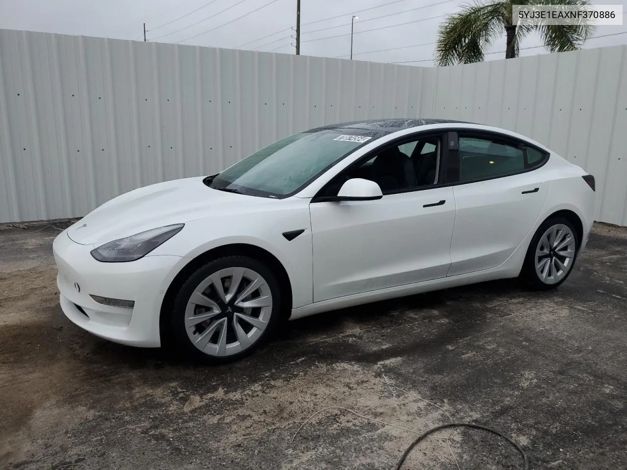 2022 Tesla Model 3 VIN: 5YJ3E1EAXNF370886 Lot: 70874564