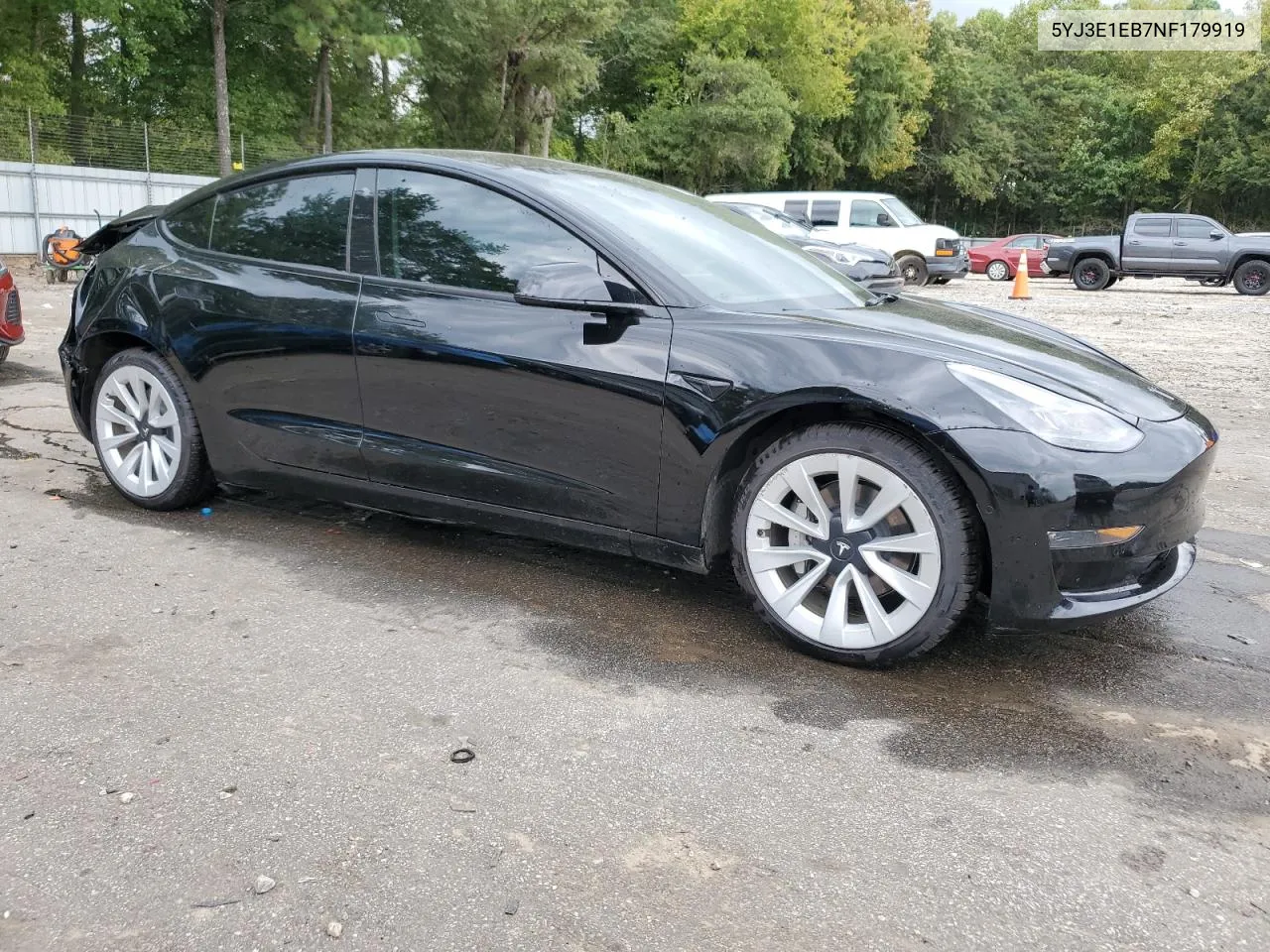 2022 Tesla Model 3 VIN: 5YJ3E1EB7NF179919 Lot: 72364584