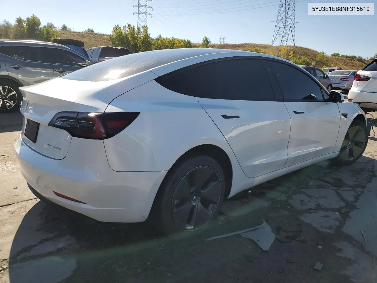 2022 Tesla Model 3 VIN: 5YJ3E1EB8NF315619 Lot: 73309884