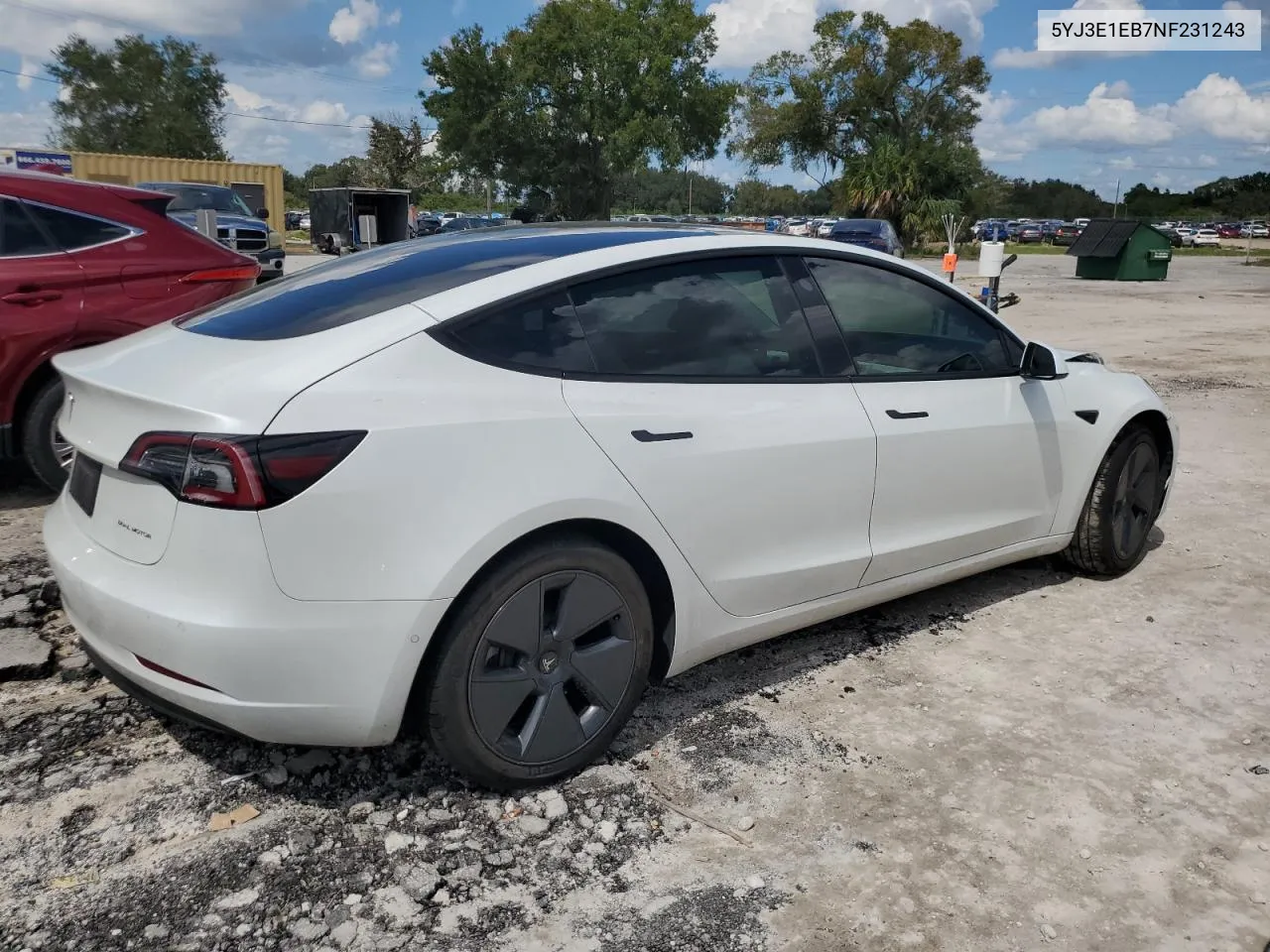 2022 Tesla Model 3 VIN: 5YJ3E1EB7NF231243 Lot: 74480564