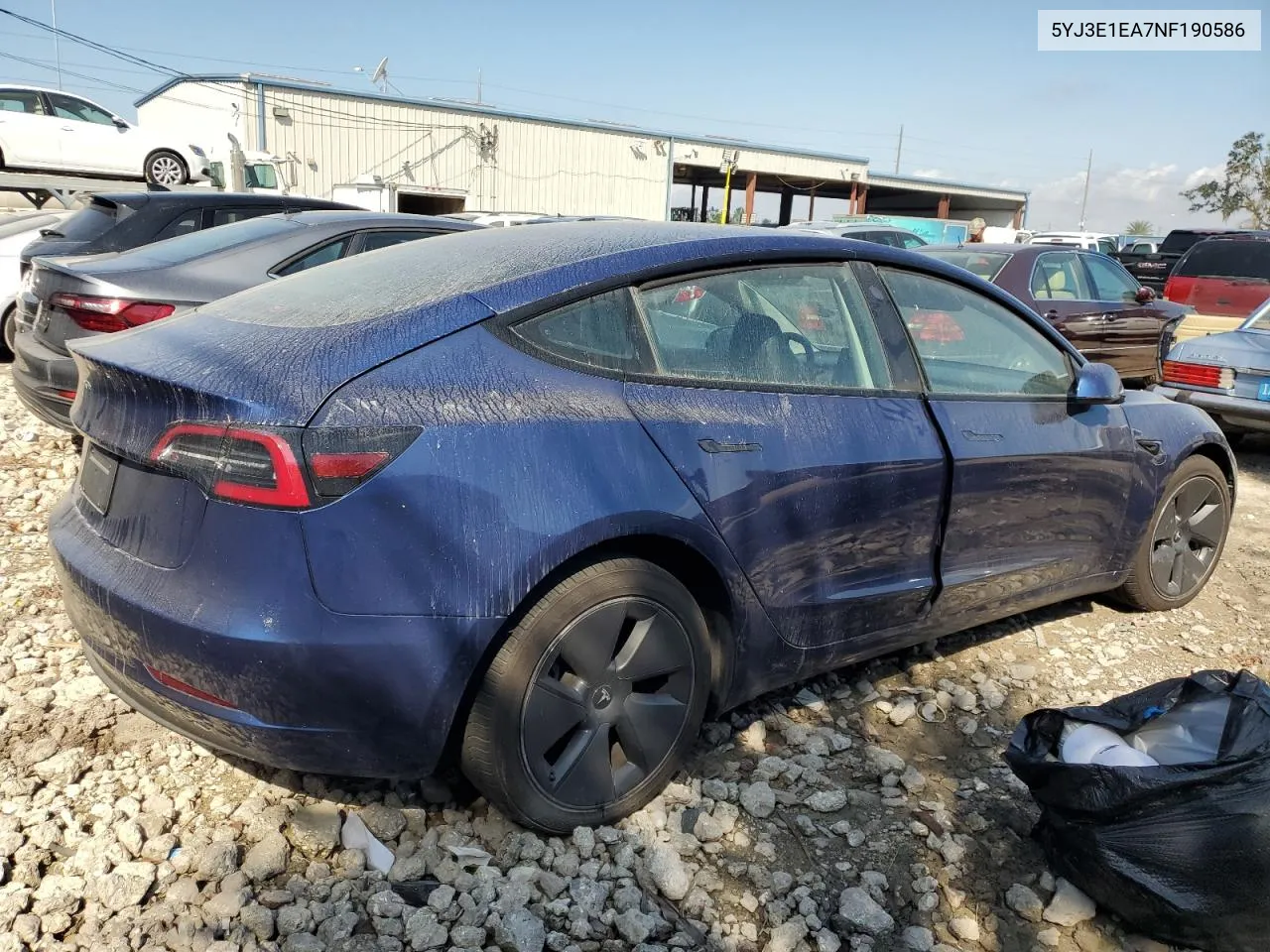 2022 Tesla Model 3 VIN: 5YJ3E1EA7NF190586 Lot: 74850284