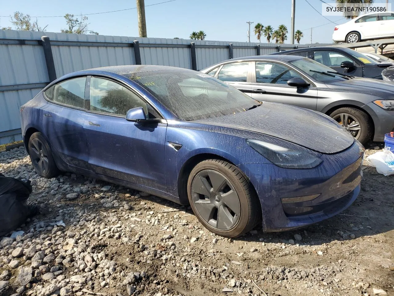 2022 Tesla Model 3 VIN: 5YJ3E1EA7NF190586 Lot: 74850284