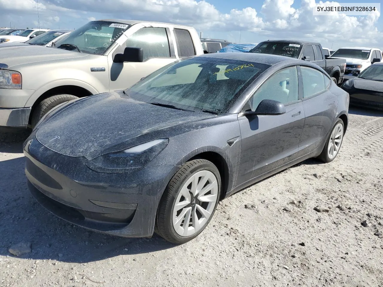 2022 Tesla Model 3 VIN: 5YJ3E1EB3NF328634 Lot: 74910824