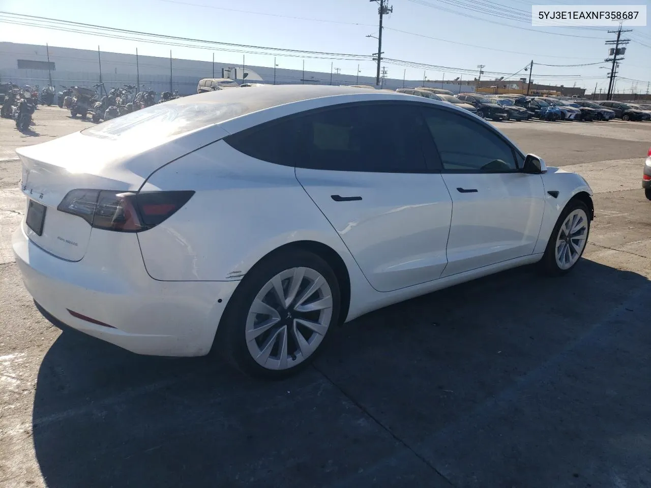 2022 Tesla Model 3 VIN: 5YJ3E1EAXNF358687 Lot: 74934954