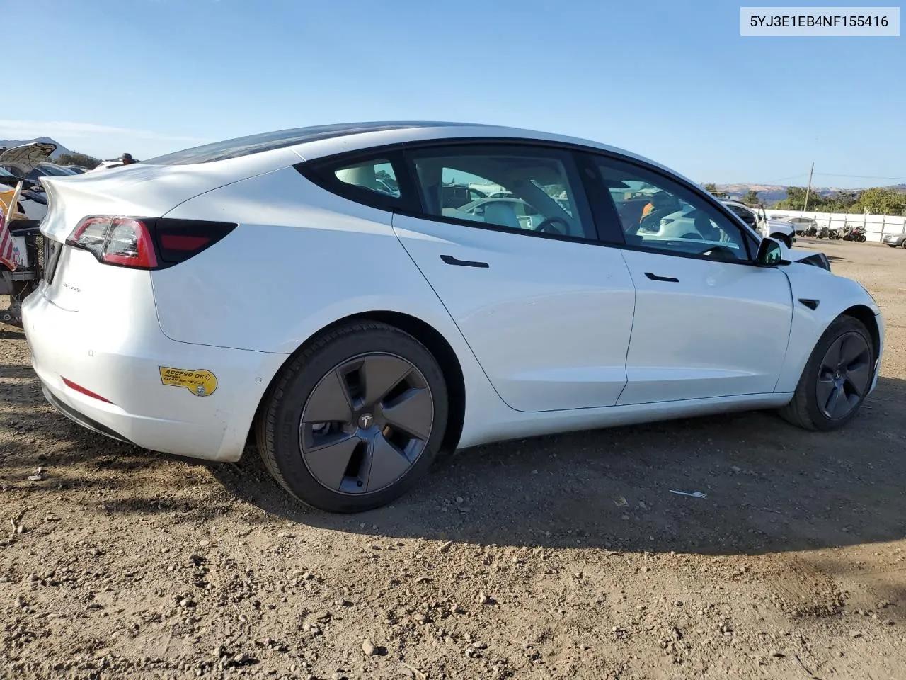 5YJ3E1EB4NF155416 2022 Tesla Model 3