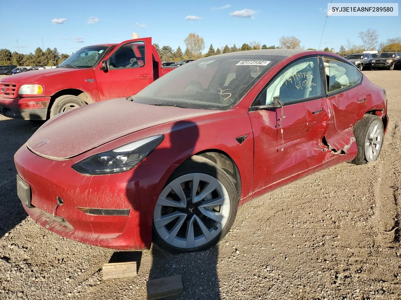 2022 Tesla Model 3 VIN: 5YJ3E1EA8NF289580 Lot: 74994374