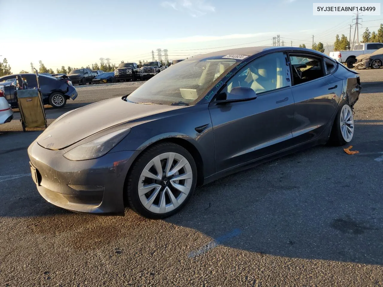 2022 Tesla Model 3 VIN: 5YJ3E1EA8NF143499 Lot: 75040924