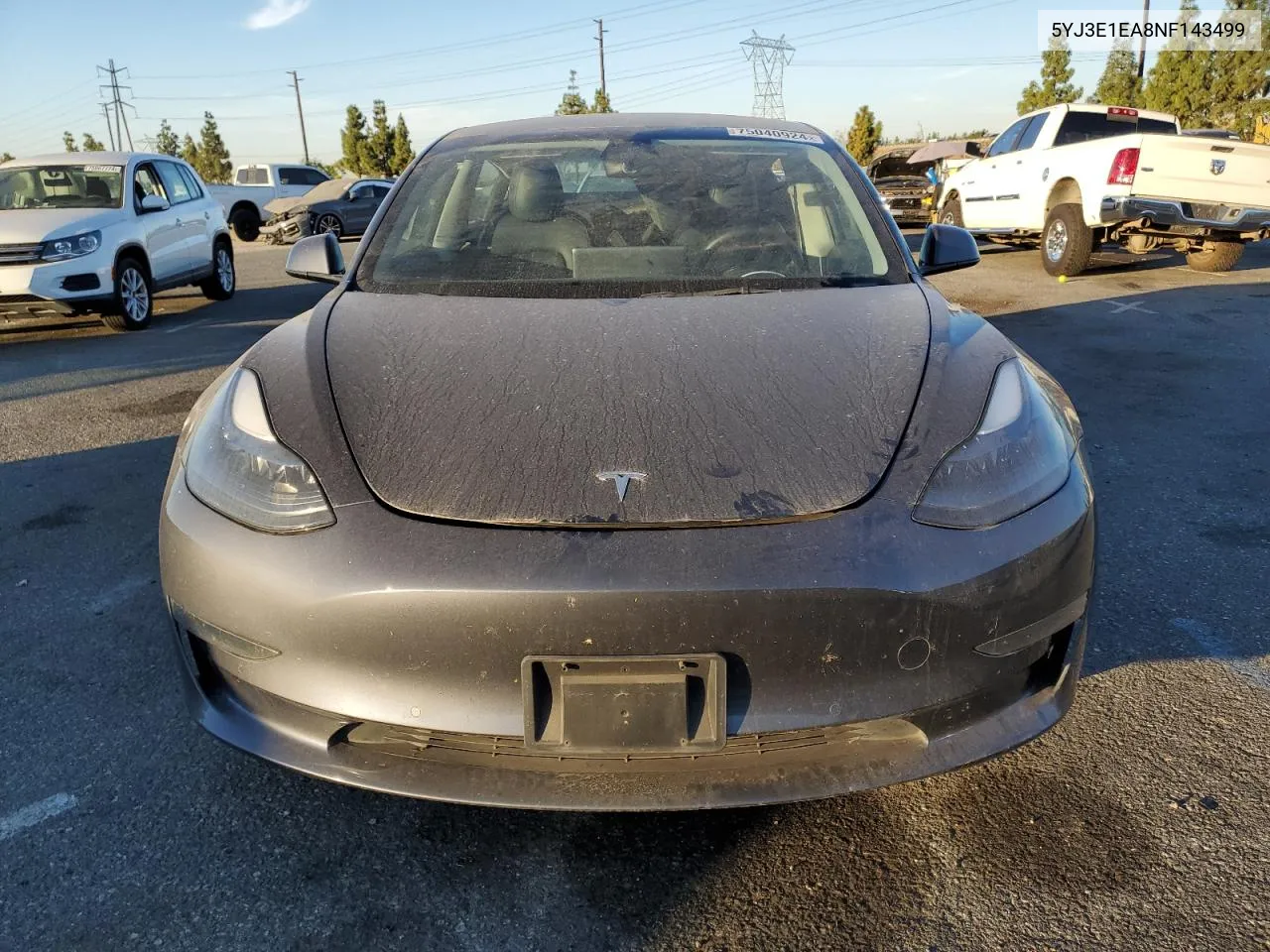 2022 Tesla Model 3 VIN: 5YJ3E1EA8NF143499 Lot: 75040924