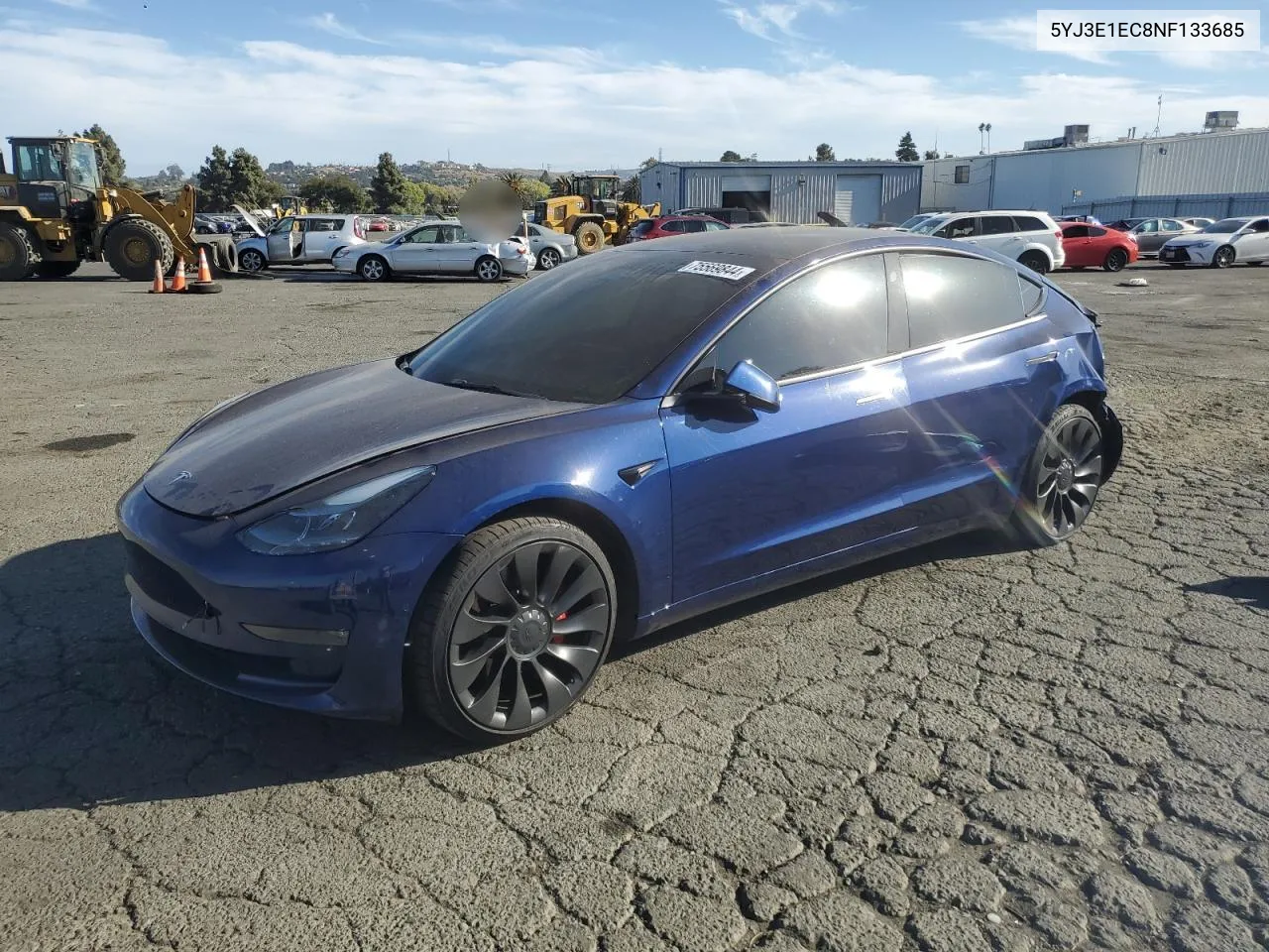 2022 Tesla Model 3 VIN: 5YJ3E1EC8NF133685 Lot: 75569844