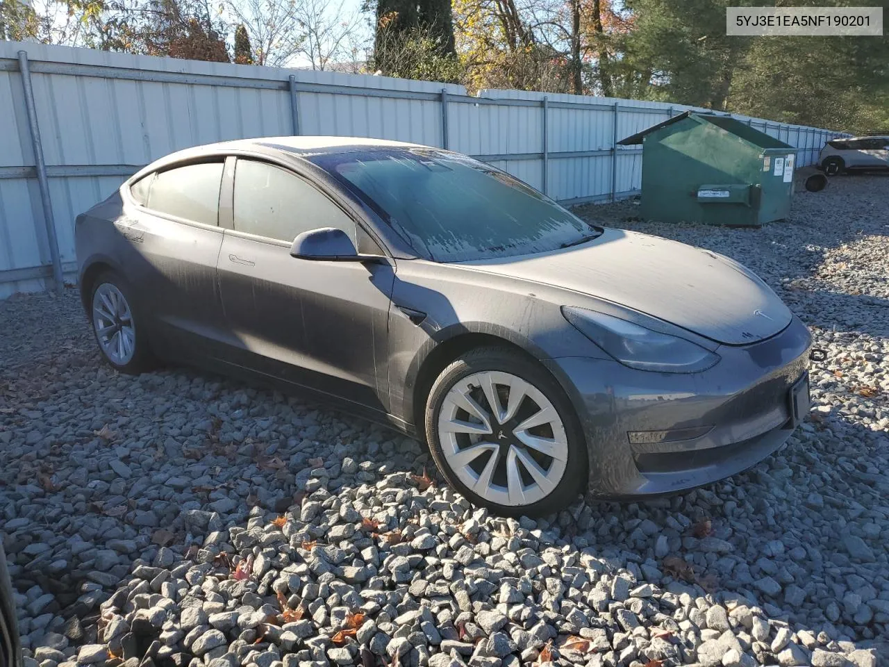 2022 Tesla Model 3 VIN: 5YJ3E1EA5NF190201 Lot: 75699574